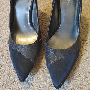 Black Satin & Metallic Nine West pumps Size 9
